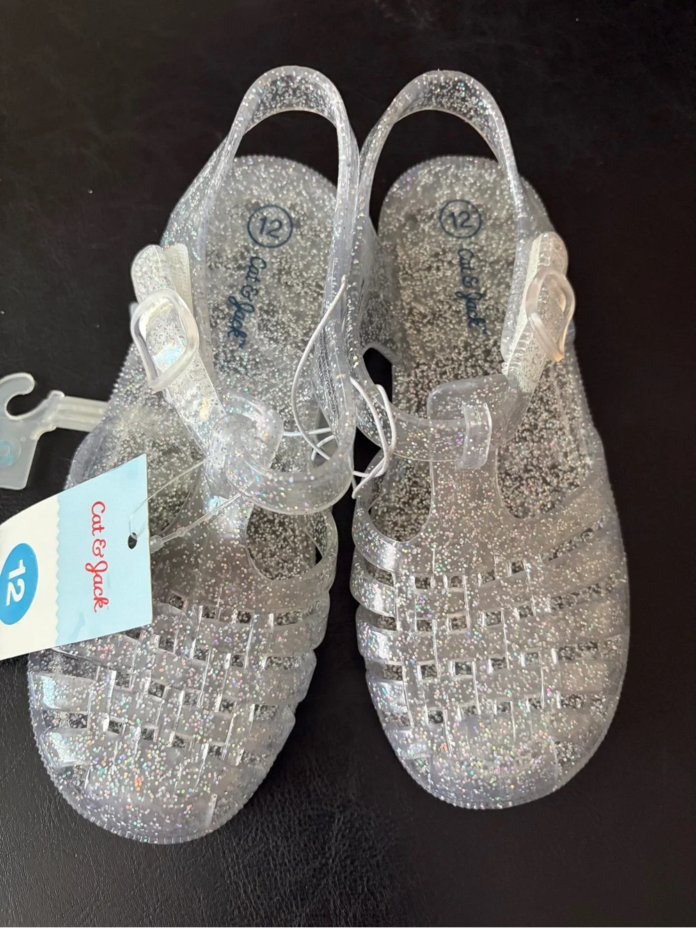 Cat & Jack Girls' Silver Glitter Jelly Sandals